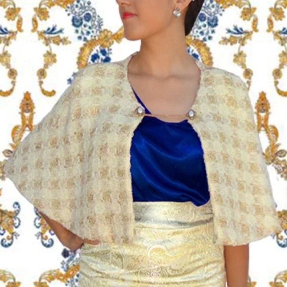 Gold Metallic Boucle Capelet